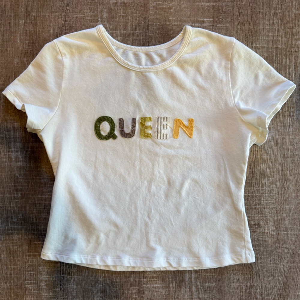 Oddli Custom Baby Tee - Patchwork Letters Spelling “QUEEN”